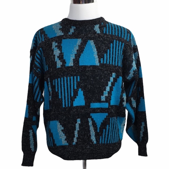 Vintage Other - Santana Vintage Blue Geometric Grandpa Sweater